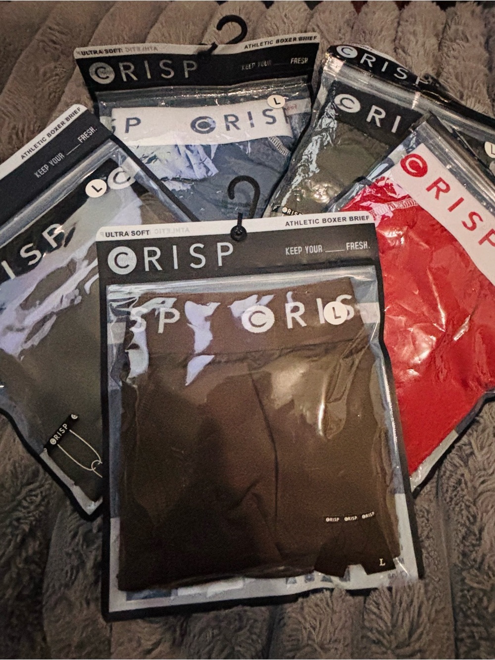 CRISP LARGE Men's Athletic Boxer Briefs - Brown, Red, charcoal, Gray, Blue